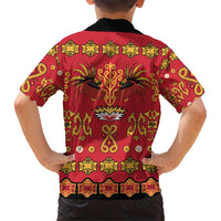 Papua Batik Motif Family Matching Short Sleeve Bodycon Dress and Hawaiian Shirt Papua Spirit Red Version LT05 - Polynesian Pride