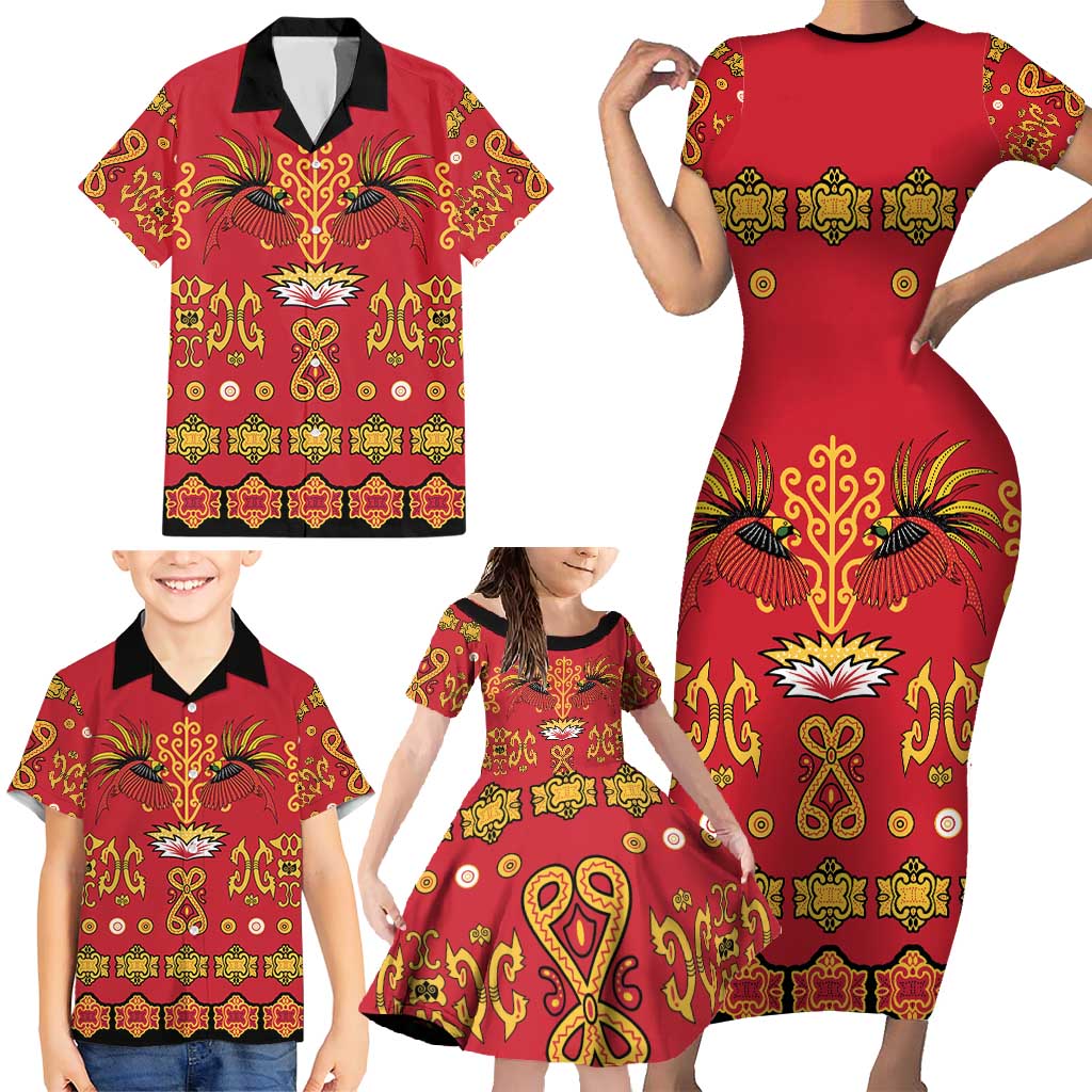 Papua Batik Motif Family Matching Short Sleeve Bodycon Dress and Hawaiian Shirt Papua Spirit Red Version LT05 - Polynesian Pride