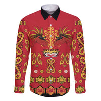 Papua Batik Motif Family Matching Short Sleeve Bodycon Dress and Hawaiian Shirt Papua Spirit Red Version LT05 Dad's Shirt - Long Sleeve Red - Polynesian Pride