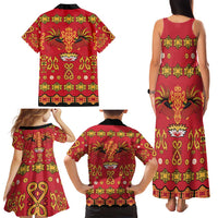 Papua Batik Motif Family Matching Tank Maxi Dress and Hawaiian Shirt Papua Spirit Red Version LT05 - Polynesian Pride