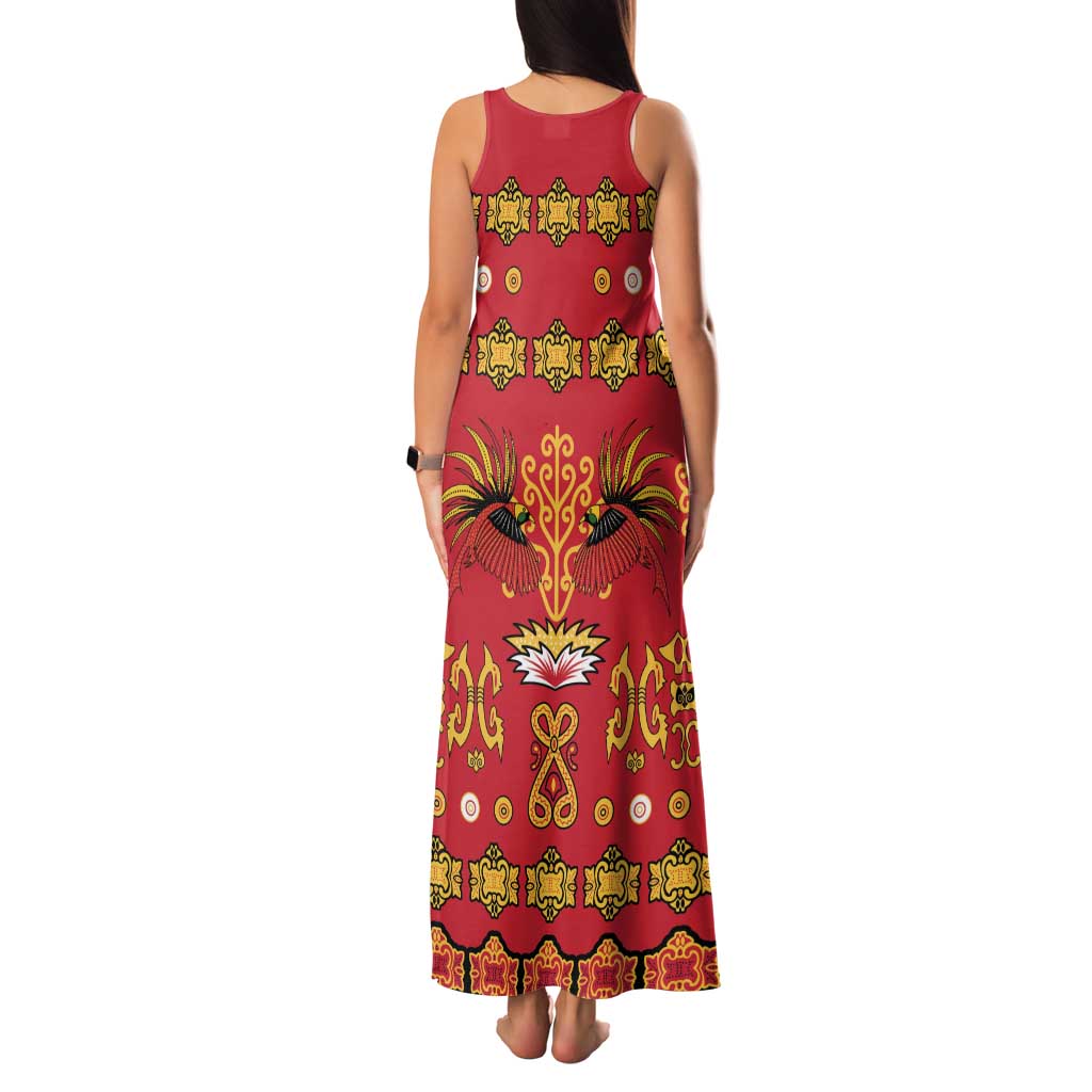 Papua Batik Motif Family Matching Tank Maxi Dress and Hawaiian Shirt Papua Spirit Red Version LT05 - Polynesian Pride