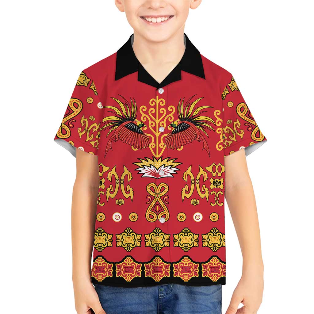 Papua Batik Motif Family Matching Tank Maxi Dress and Hawaiian Shirt Papua Spirit Red Version LT05 Son's Shirt Red - Polynesian Pride