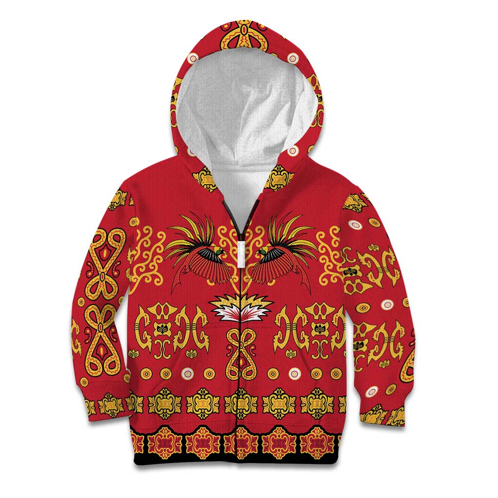 Papua Batik Motif Kid Hoodie Papua Spirit Red Version LT05 Zip Hoodie Red - Polynesian Pride