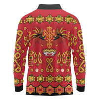 Papua Batik Motif Long Sleeve Polo Shirt Papua Spirit Red Version - Polynesian Pride