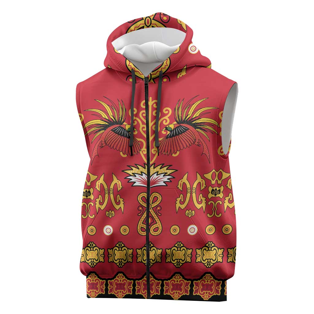 Papua Batik Motif Sleeveless Zip Hoodie Papua Spirit Red Version LT05 Red - Polynesian Pride