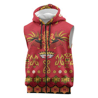 Papua Batik Motif Sleeveless Zip Hoodie Papua Spirit Red Version - Polynesian Pride