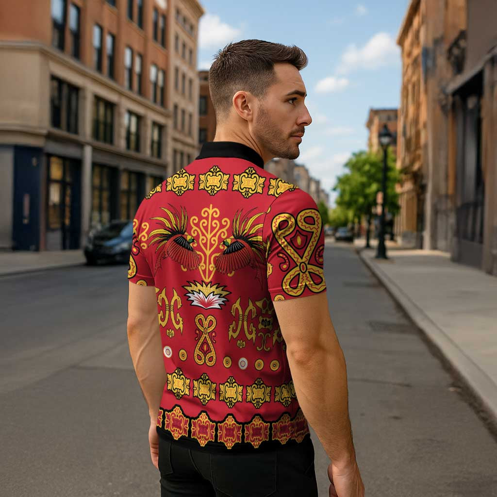 Papua Batik Motif Zipper Polo Shirt Papua Spirit Red Version - Polynesian Pride