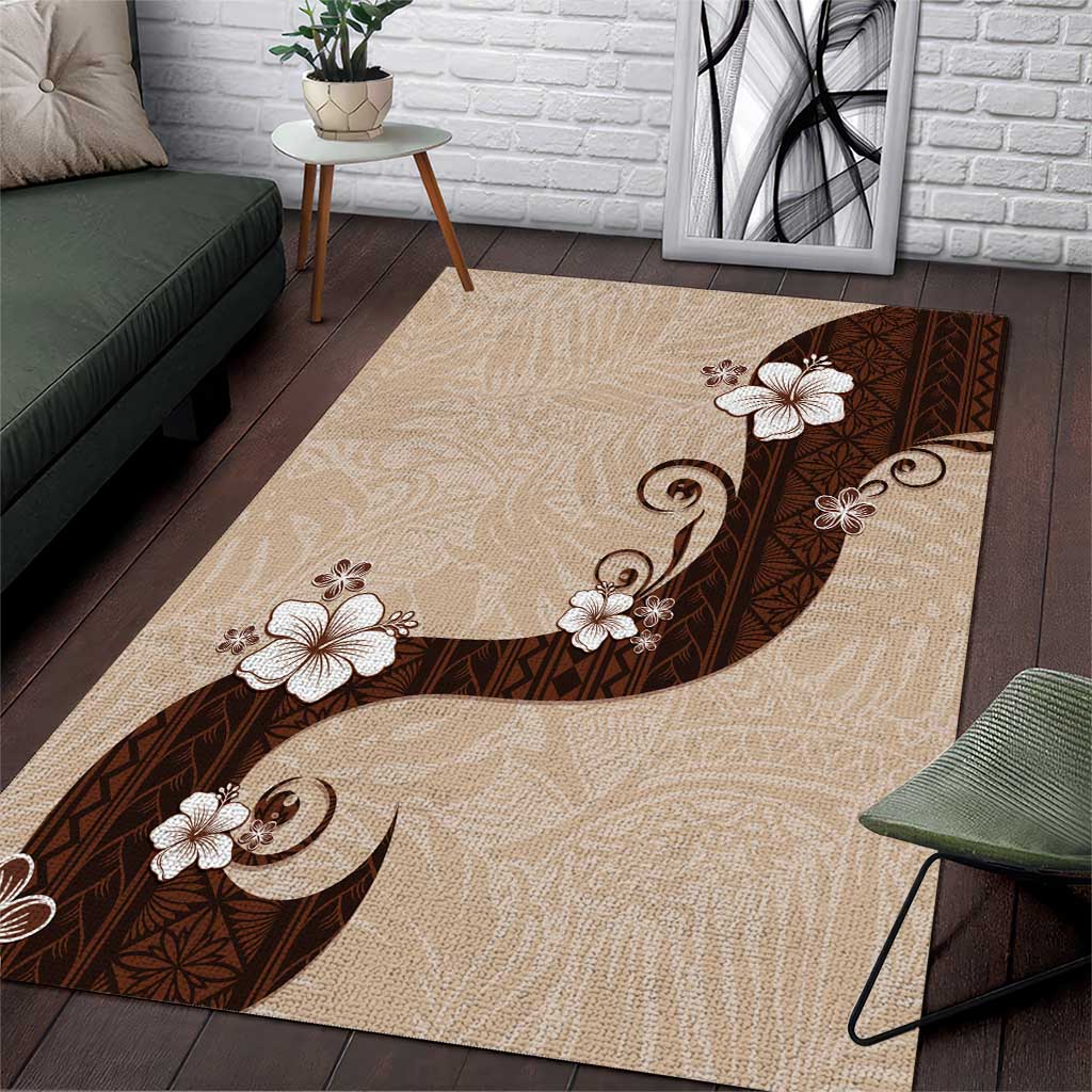 Polynesia Hibiscus Area Rug Cameo Curve Motif LT05 Beige - Polynesian Pride