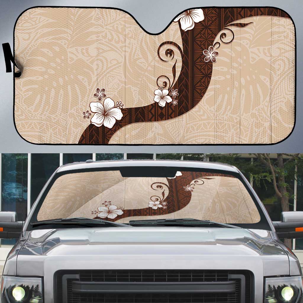 Polynesia Hibiscus Auto Sun Shade Cameo Curve Motif LT05 Beige - Polynesian Pride