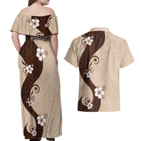 Polynesia Hibiscus Couples Matching Off Shoulder Maxi Dress and Hawaiian Shirt Cameo Curve Motif LT05 - Polynesian Pride