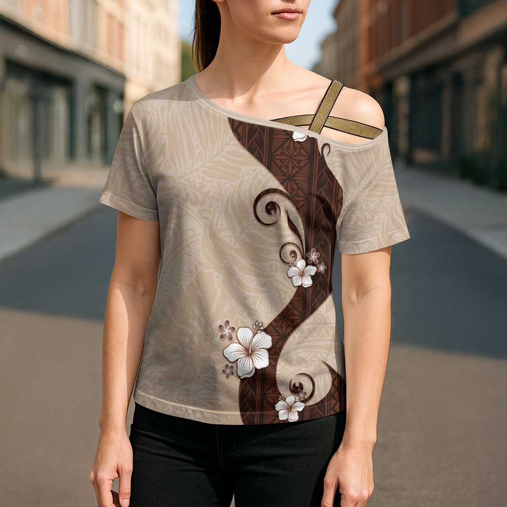 Polynesia Hibiscus Cross Shoulder Shirt Cameo Curve Motif - Polynesian Pride
