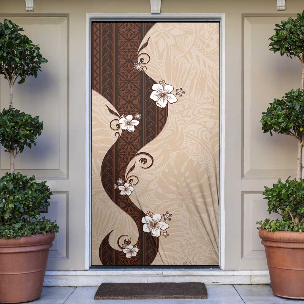 Polynesia Hibiscus Door Cover Cameo Curve Motif LT05 Beige - Polynesian Pride