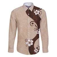 Polynesia Hibiscus Family Matching Long Sleeve Bodycon Dress and Hawaiian Shirt Cameo Curve Motif LT05 Dad's Shirt - Long Sleeve Beige - Polynesian Pride