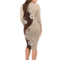 Polynesia Hibiscus Family Matching Long Sleeve Bodycon Dress and Hawaiian Shirt Cameo Curve Motif LT05 - Polynesian Pride