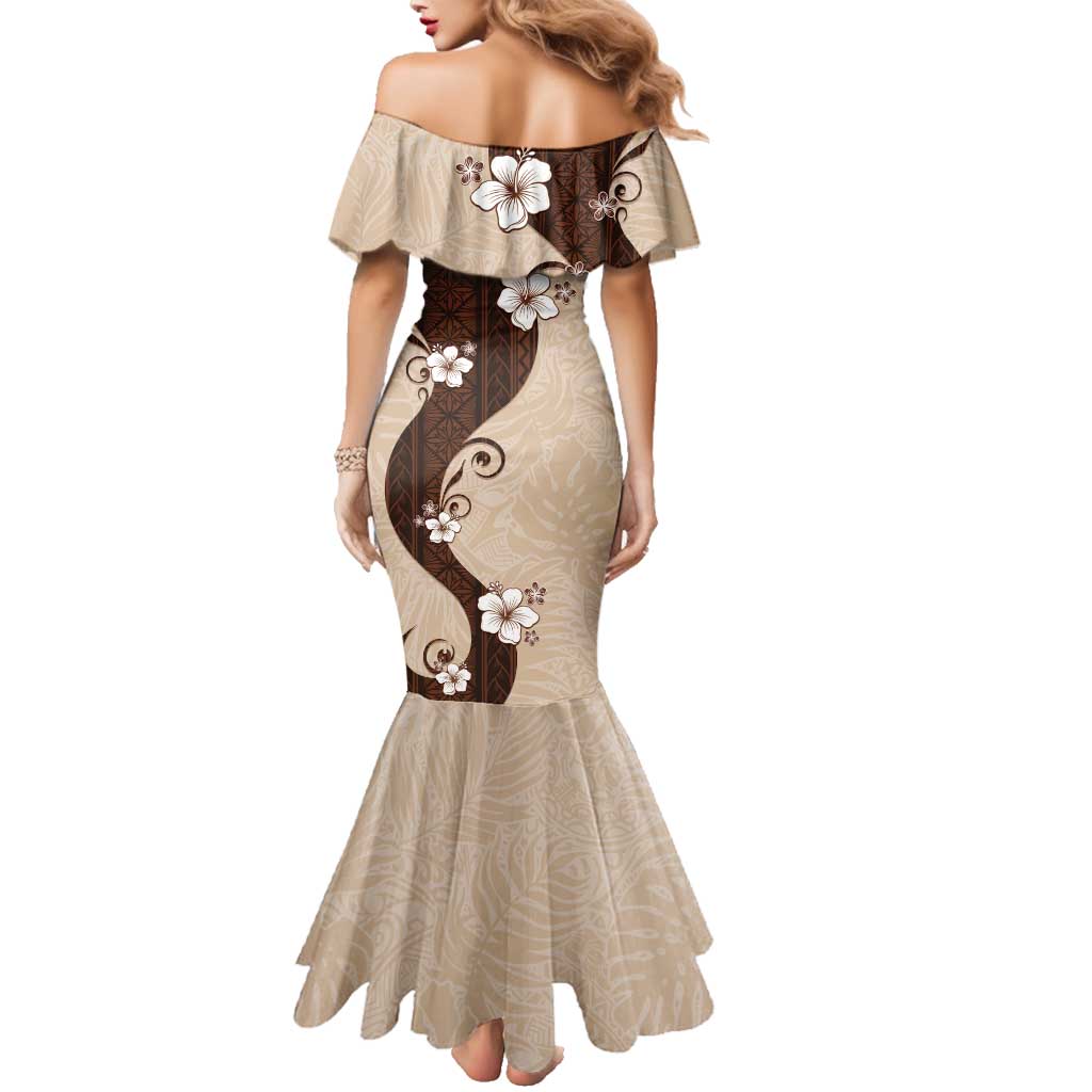 Polynesia Hibiscus Family Matching Mermaid Dress and Hawaiian Shirt Cameo Curve Motif - Polynesian Pride
