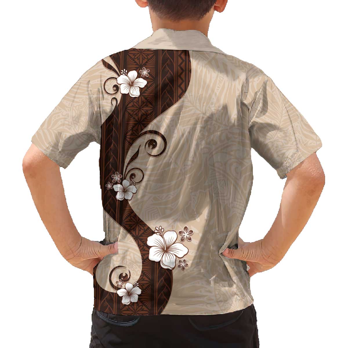 Polynesia Hibiscus Family Matching Off The Shoulder Long Sleeve Dress and Hawaiian Shirt Cameo Curve Motif LT05 - Polynesian Pride