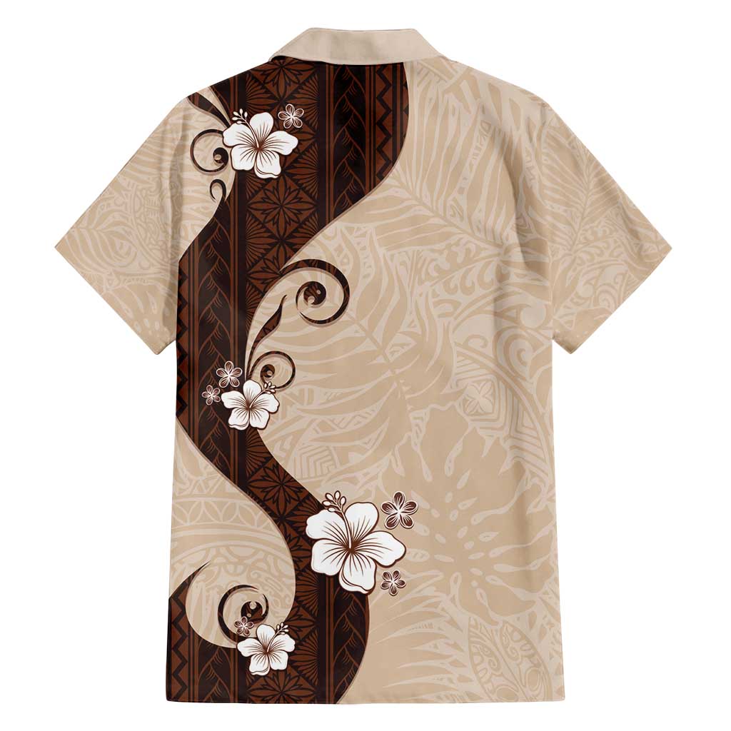 Polynesia Hibiscus Family Matching Off Shoulder Short Dress and Hawaiian Shirt Cameo Curve Motif - Polynesian Pride