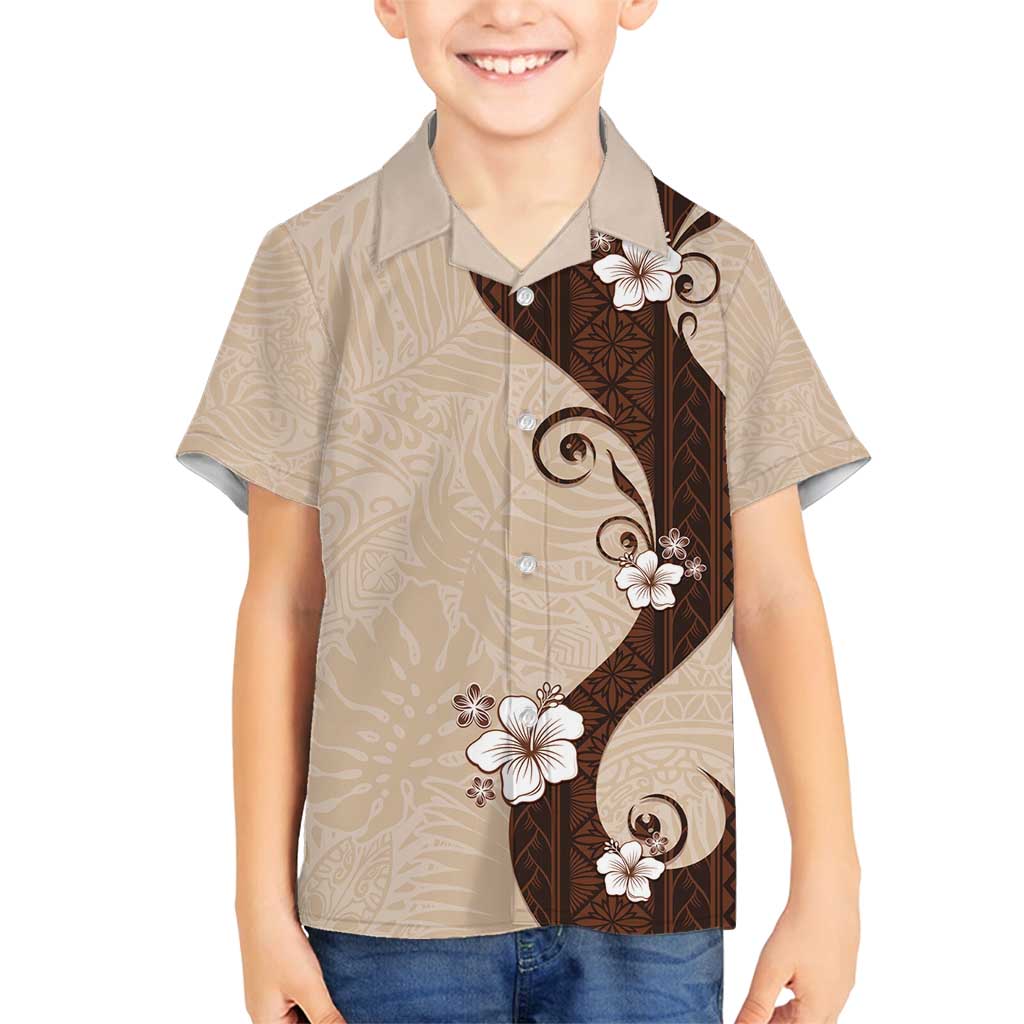 Polynesia Hibiscus Family Matching Off Shoulder Short Dress and Hawaiian Shirt Cameo Curve Motif - Polynesian Pride