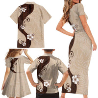 Polynesia Hibiscus Family Matching Short Sleeve Bodycon Dress and Hawaiian Shirt Cameo Curve Motif LT05 - Polynesian Pride