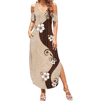 Polynesia Hibiscus Family Matching Summer Maxi Dress and Hawaiian Shirt Cameo Curve Motif - Polynesian Pride
