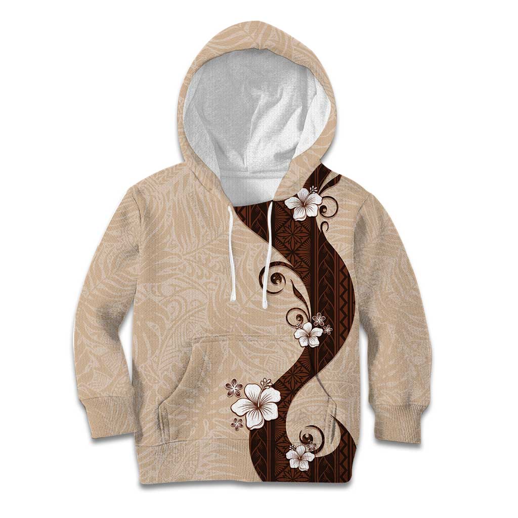 Polynesia Hibiscus Kid Hoodie Cameo Curve Motif LT05 Hoodie Beige - Polynesian Pride