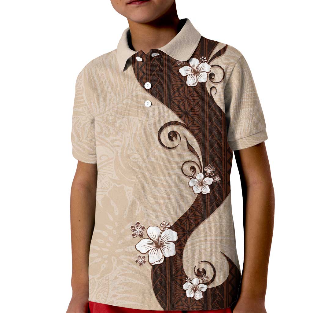 Polynesia Hibiscus Kid Polo Shirt Cameo Curve Motif LT05 Kid Beige - Polynesian Pride