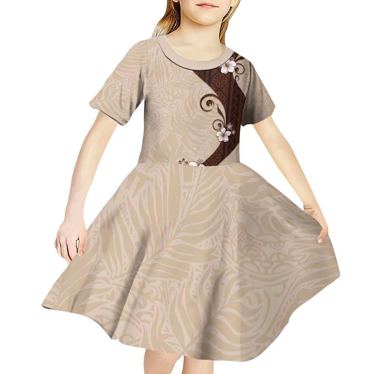 Polynesia Hibiscus Kid Short Sleeve Dress Cameo Curve Motif LT05 - Polynesian Pride