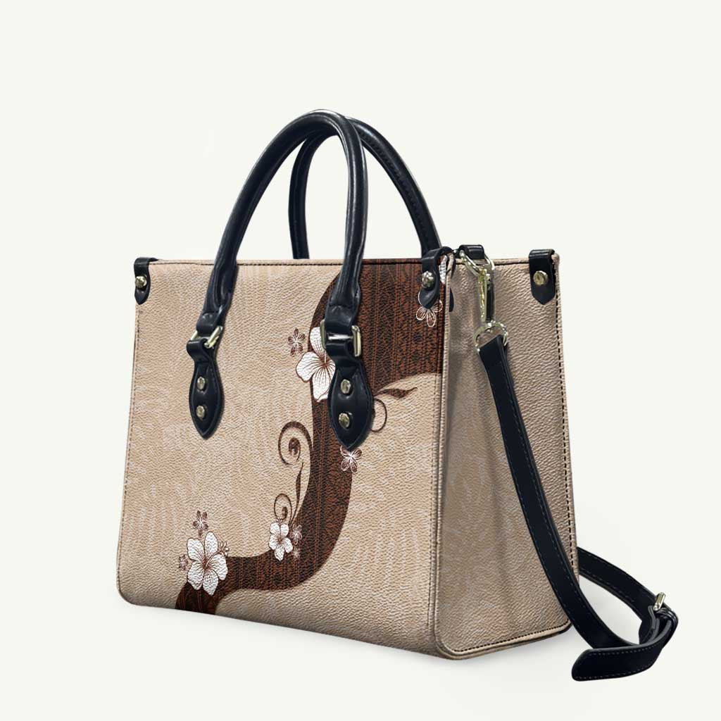 Polynesia Hibiscus Leather Bag Cameo Curve Motif LT05 Beige - Polynesian Pride
