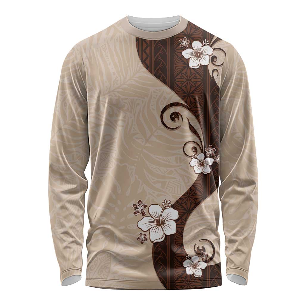 Polynesia Hibiscus Long Sleeve Shirt Cameo Curve Motif - Polynesian Pride
