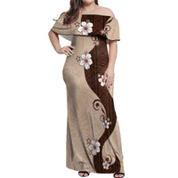 Polynesia Hibiscus Off Shoulder Maxi Dress Cameo Curve Motif - Polynesian Pride
