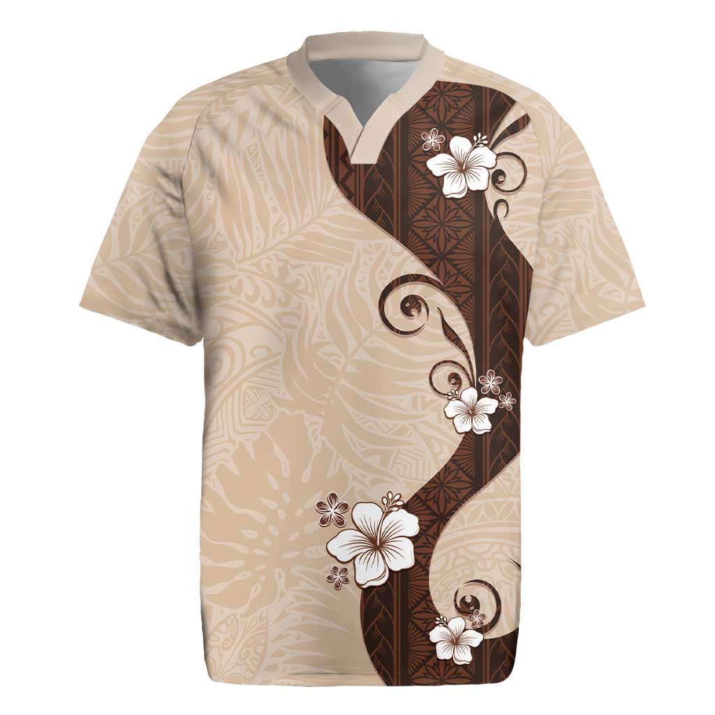 Polynesia Hibiscus Rugby Jersey Cameo Curve Motif LT05 Beige - Polynesian Pride