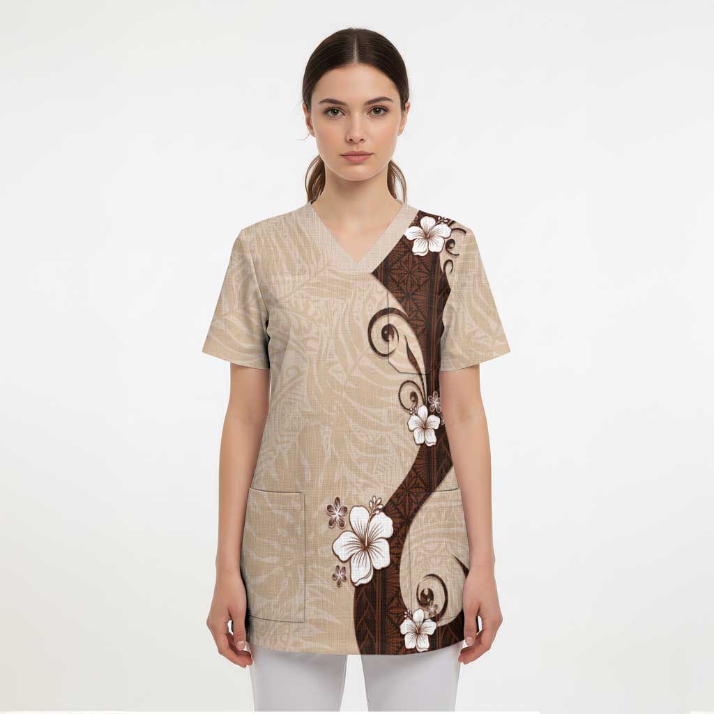 Polynesia Hibiscus Scrub Top Cameo Curve Motif - Polynesian Pride