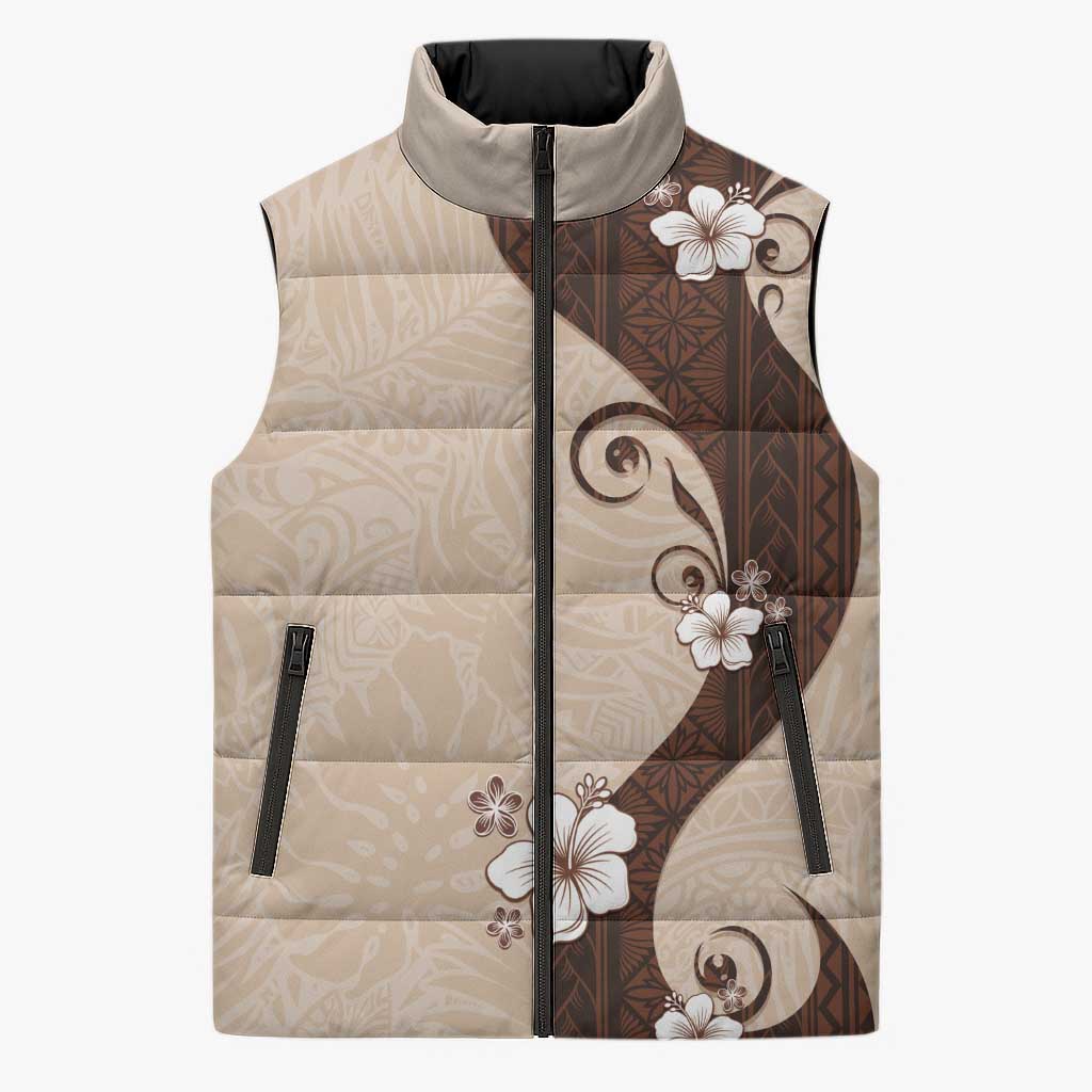 Polynesia Hibiscus Sleeveless Puffer Jacket Cameo Curve Motif - Polynesian Pride