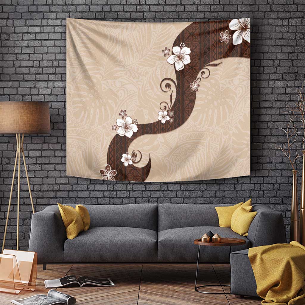 Polynesia Hibiscus Tapestry Cameo Curve Motif LT05 Beige - Polynesian Pride