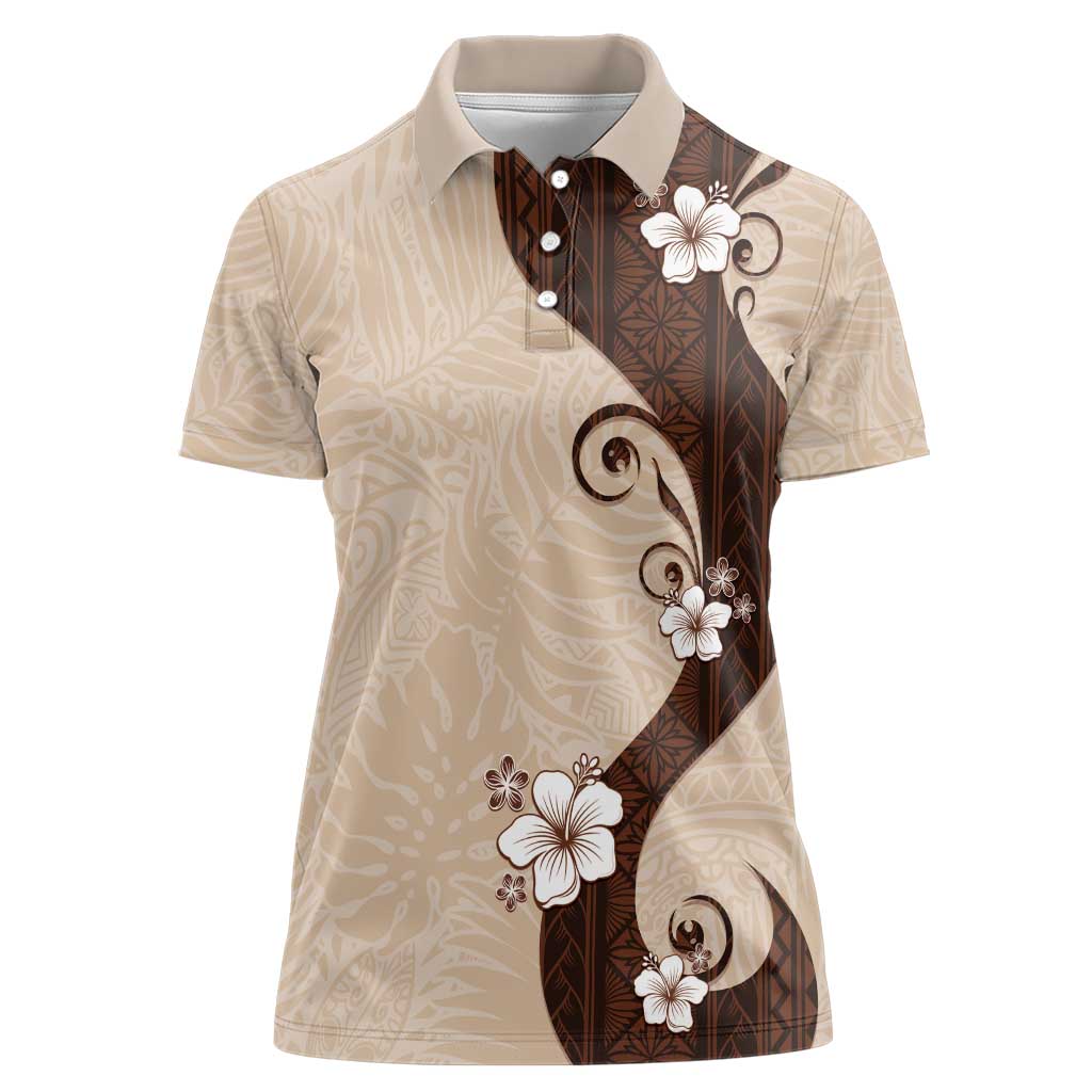 Polynesia Hibiscus Women Polo Shirt Cameo Curve Motif LT05 Female Beige - Polynesian Pride