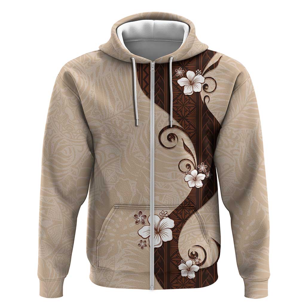 Polynesia Hibiscus Zip Hoodie Cameo Curve Motif LT05 Zip Hoodie Beige - Polynesian Pride