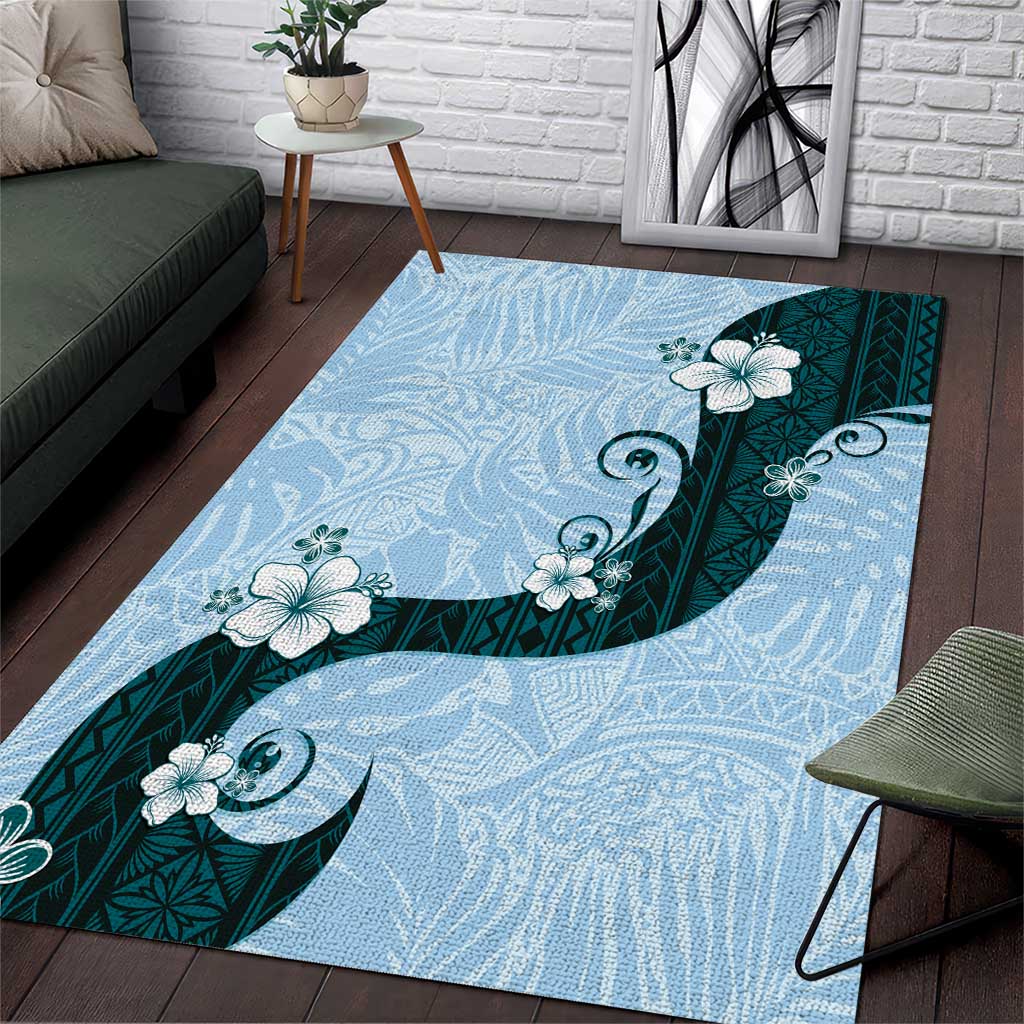 Polynesia Hibiscus Area Rug Sky Blue Curve Motif LT05 Blue - Polynesian Pride