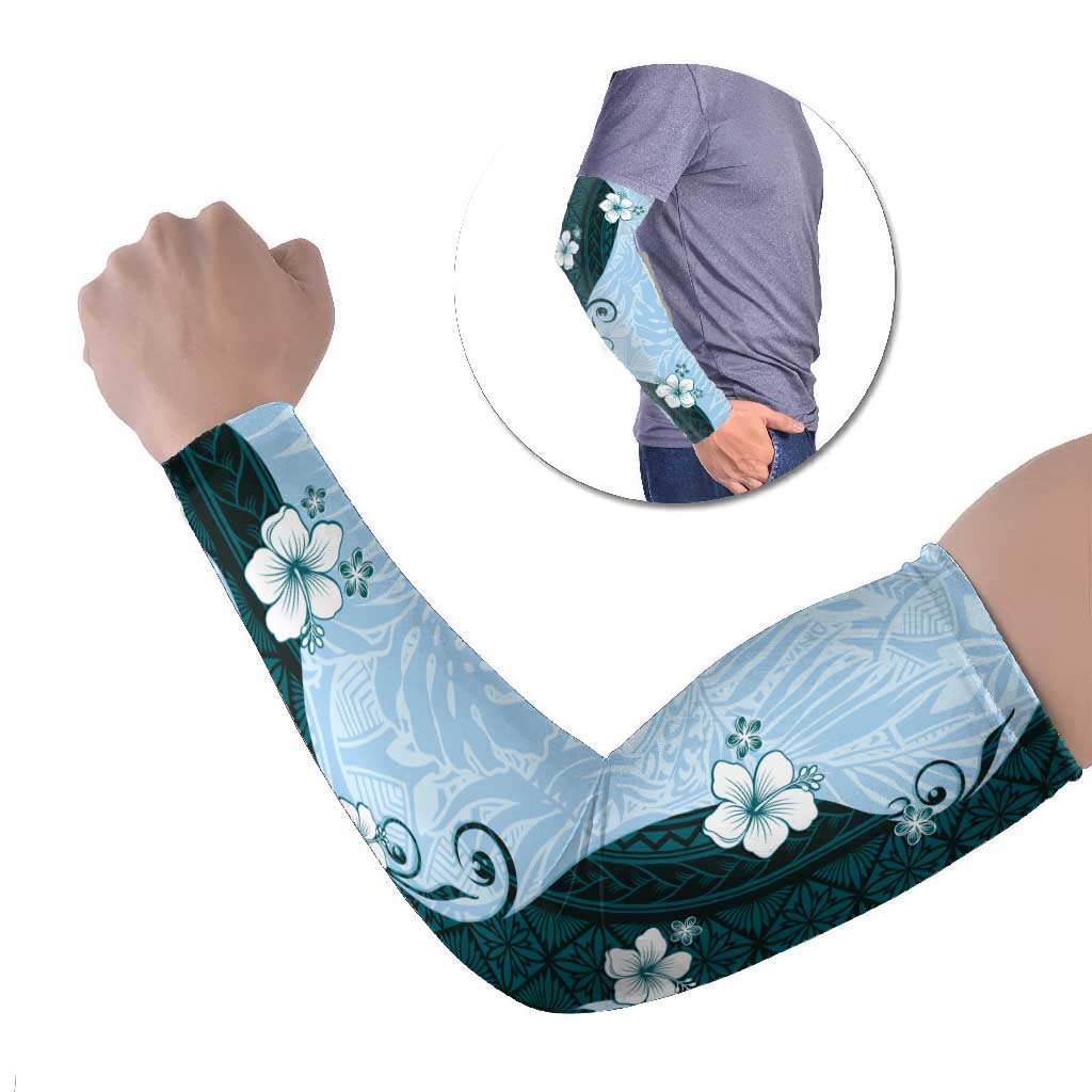 Polynesia Hibiscus Arm Sleeves Sky Blue Curve Motif LT05 Set of 2 Blue - Polynesian Pride