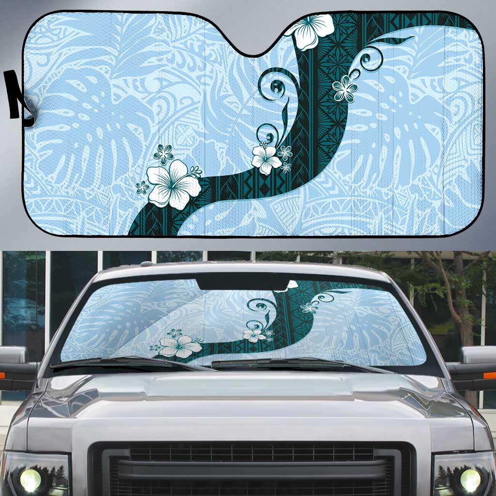 Polynesia Hibiscus Auto Sun Shade Sky Blue Curve Motif LT05 Blue - Polynesian Pride