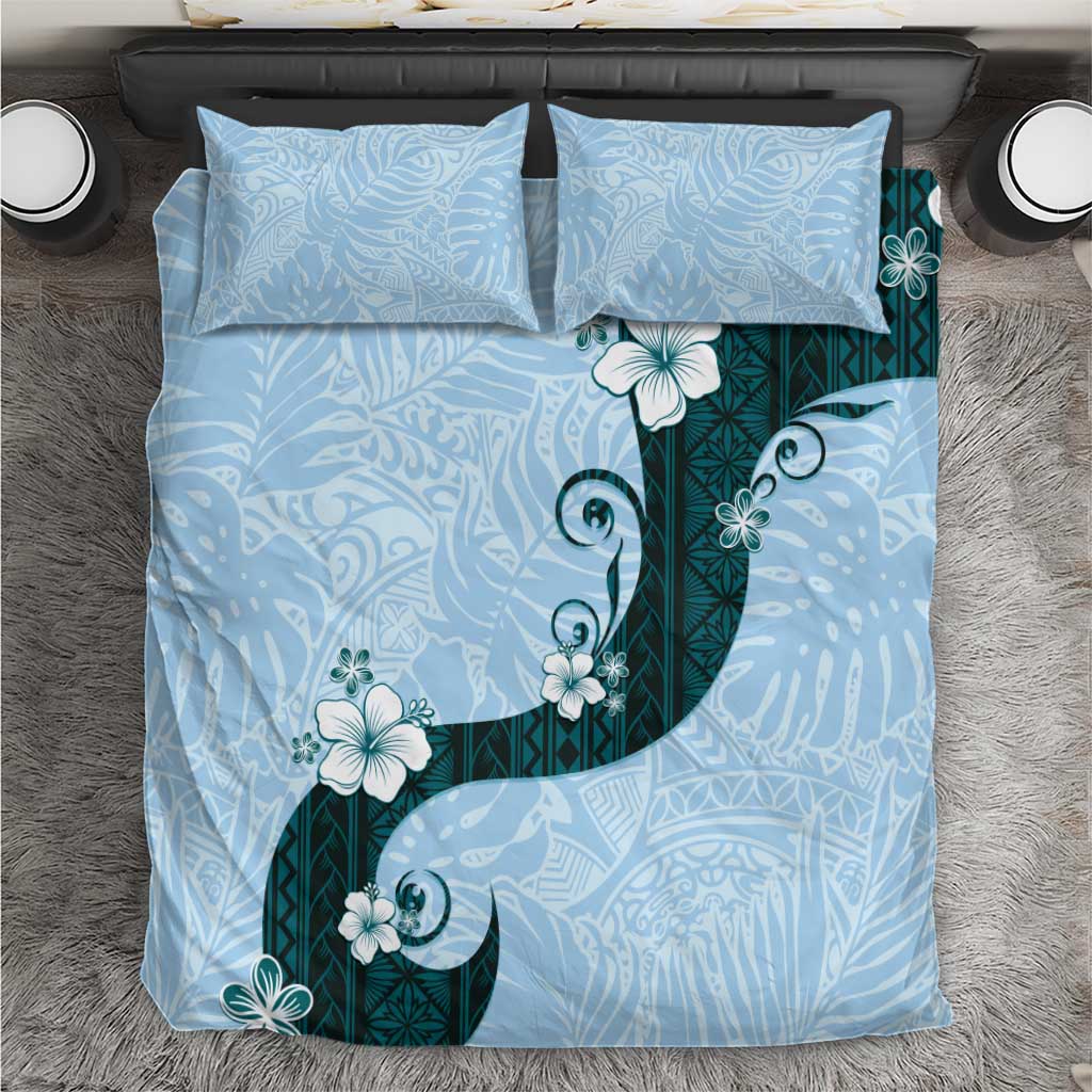 Polynesia Hibiscus Bedding Set Sky Blue Curve Motif LT05 Blue - Polynesian Pride