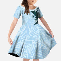 Polynesia Hibiscus Family Matching Long Sleeve Bodycon Dress and Hawaiian Shirt Sky Blue Curve Motif - Polynesian Pride