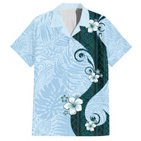 Polynesia Hibiscus Family Matching Off Shoulder Maxi Dress and Hawaiian Shirt Sky Blue Curve Motif - Polynesian Pride