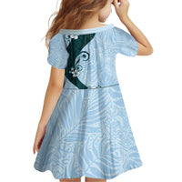 Polynesia Hibiscus Family Matching Off Shoulder Short Dress and Hawaiian Shirt Sky Blue Curve Motif - Polynesian Pride