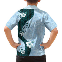 Polynesia Hibiscus Family Matching Puletasi and Hawaiian Shirt Sky Blue Curve Motif - Polynesian Pride
