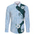 Polynesia Hibiscus Family Matching Short Sleeve Bodycon Dress and Hawaiian Shirt Sky Blue Curve Motif - Polynesian Pride