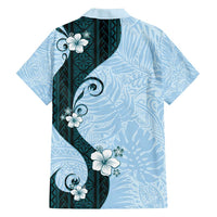 Polynesia Hibiscus Family Matching Summer Maxi Dress and Hawaiian Shirt Sky Blue Curve Motif - Polynesian Pride