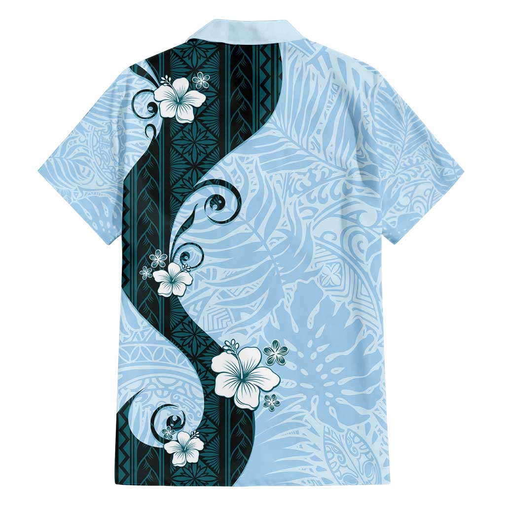 Polynesia Hibiscus Family Matching Tank Maxi Dress and Hawaiian Shirt Sky Blue Curve Motif - Polynesian Pride