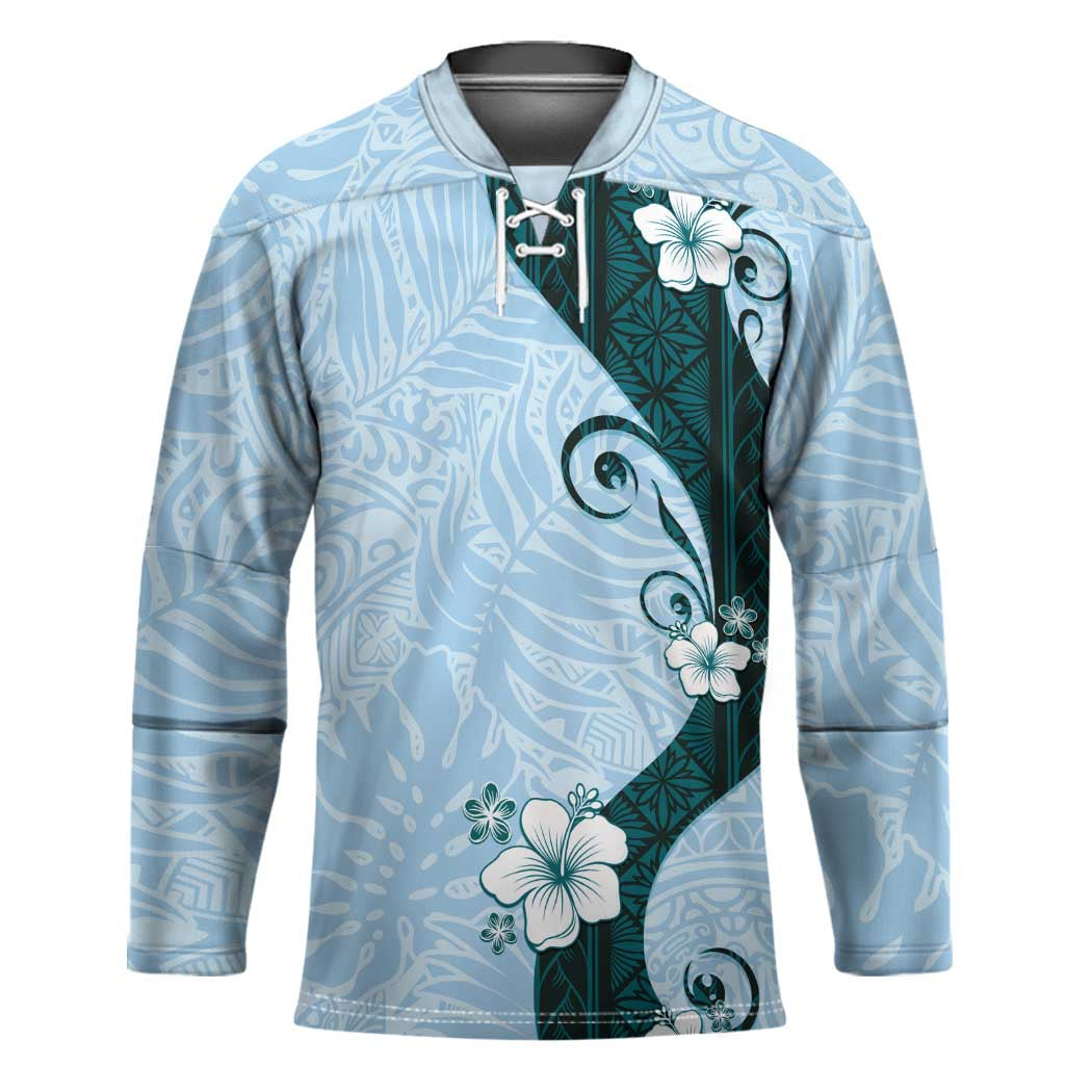 Polynesia Hibiscus Hockey Jersey Sky Blue Curve Motif - Polynesian Pride