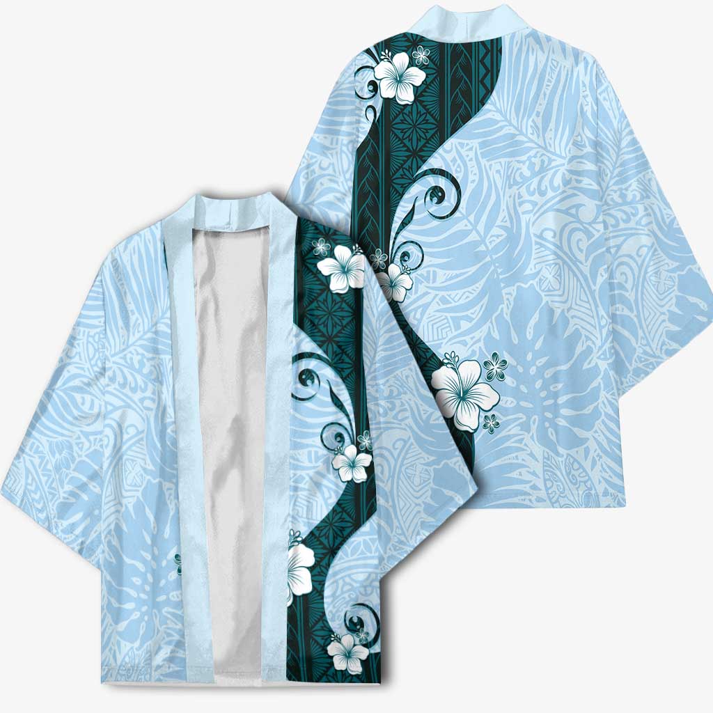 Polynesia Hibiscus Kimono Sky Blue Curve Motif LT05 - Polynesian Pride