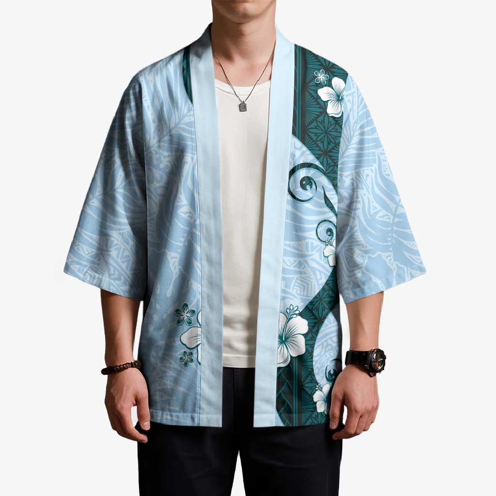 Polynesia Hibiscus Kimono Sky Blue Curve Motif LT05 - Polynesian Pride